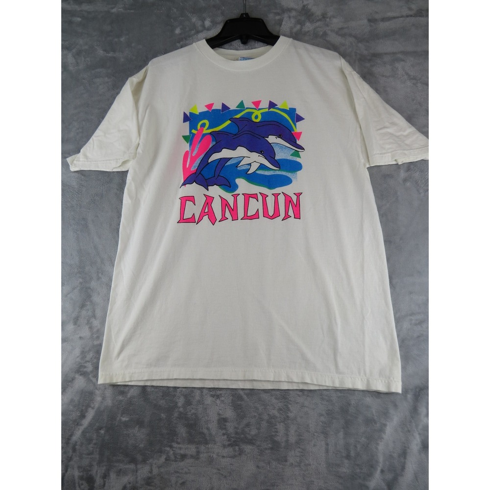 Trueno Men's Cancun Dolphin Graphic T Shirt White XL Heavy Weight Cotton‎